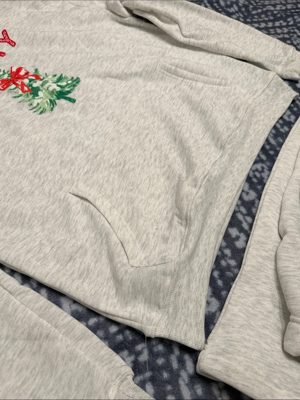 Forever 21 Light Gray 'MERRY' Hoodie Set with Green Christmas Tree